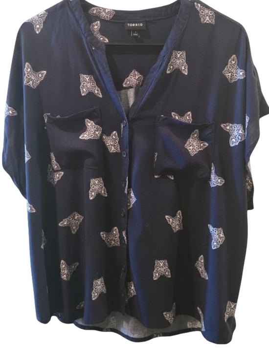 torrid Tops - torrid Navy Button-Front Shirt with Off White Bulldog print